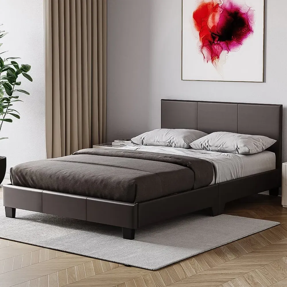 Lisbon Small Double Bed Frame - Brown, Faux Leather