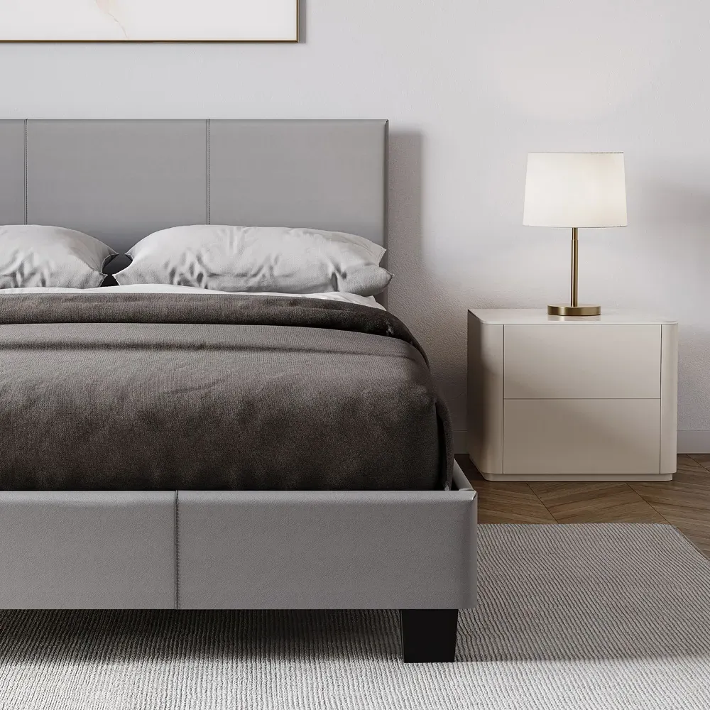 Lisbon Small Double Bed Frame - Grey, Faux Leather