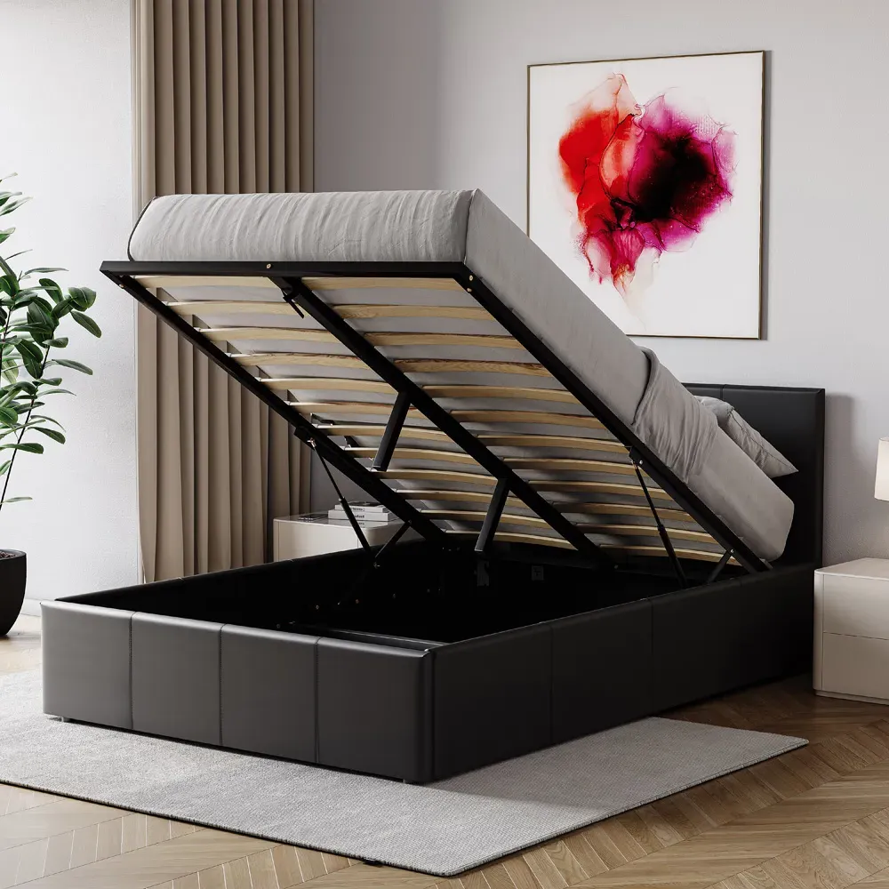 Lisbon Small Double Ottoman Bed Frame with Storage - Black