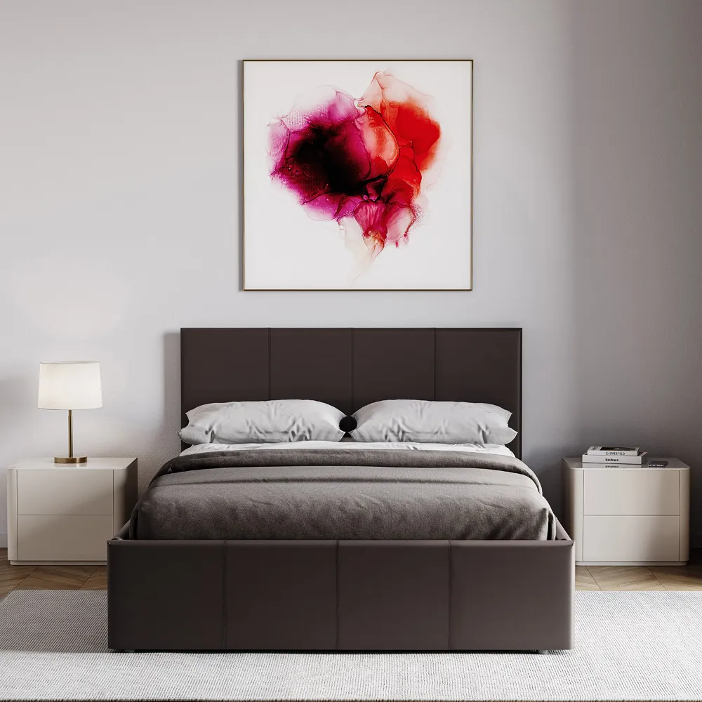 Lisbon Small Double Ottoman Bed Frame with Storage - Brown, Faux Leather