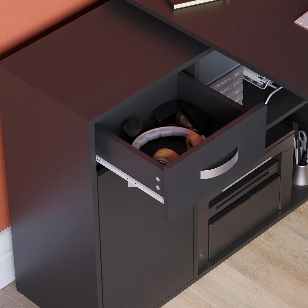 Longton Adjustable Computer Desk with Storage - Black