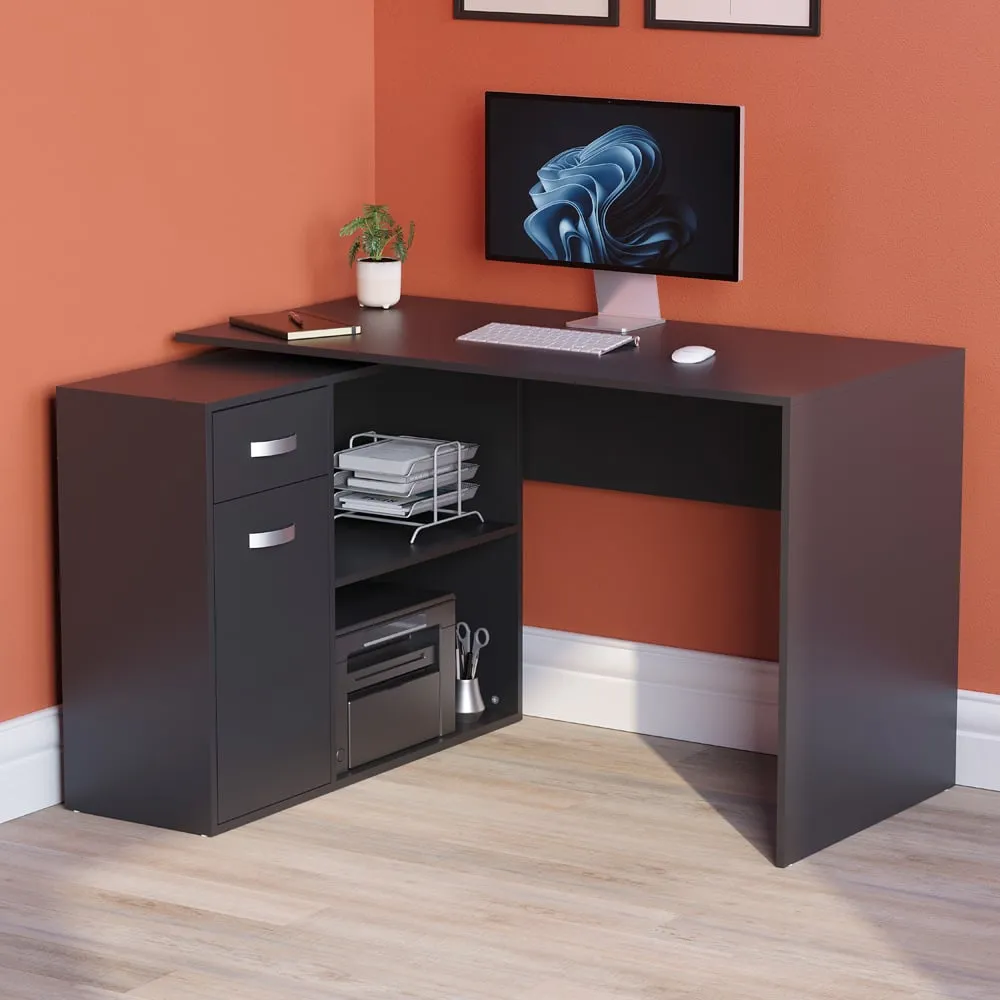 Longton Adjustable Computer Desk with Storage - Black