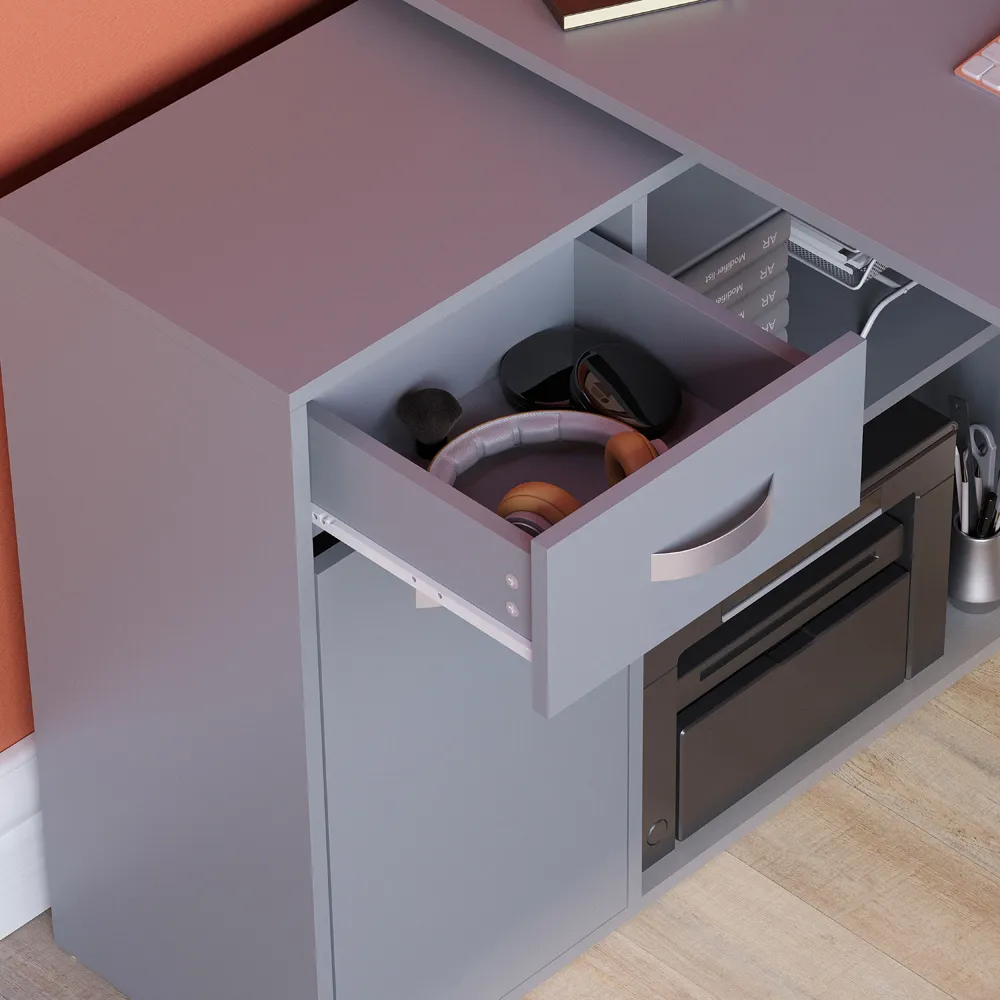 Longton Adjustable Computer Desk with Storage - Grey