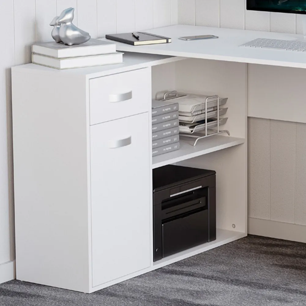 Longton Adjustable Computer Desk with Storage - White