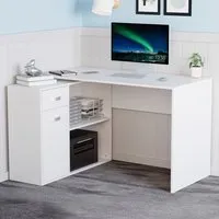 Longton Adjustable Computer Desk with Storage - White