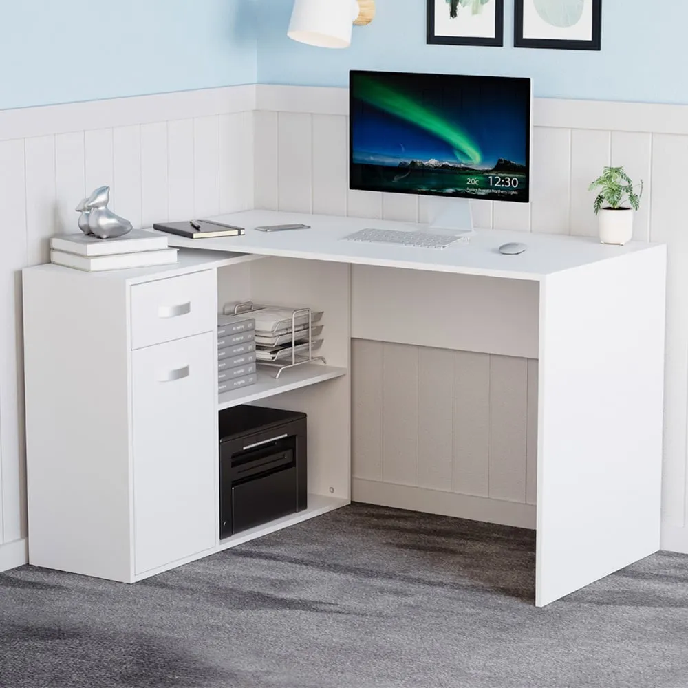 Longton Adjustable Computer Desk with Storage - White image