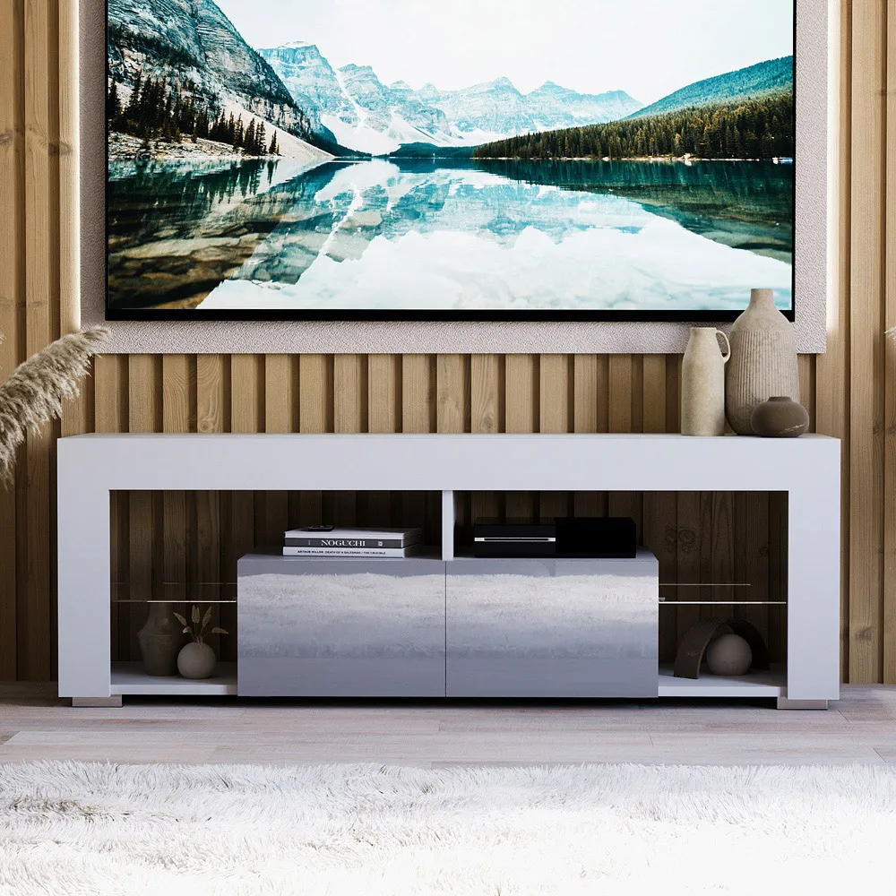 Luna 2 Drawer 2 Shelf LED TV Unit - White, Grey