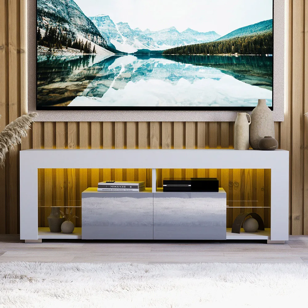 Luna 2 Drawer 2 Shelf LED TV Unit - White, Grey