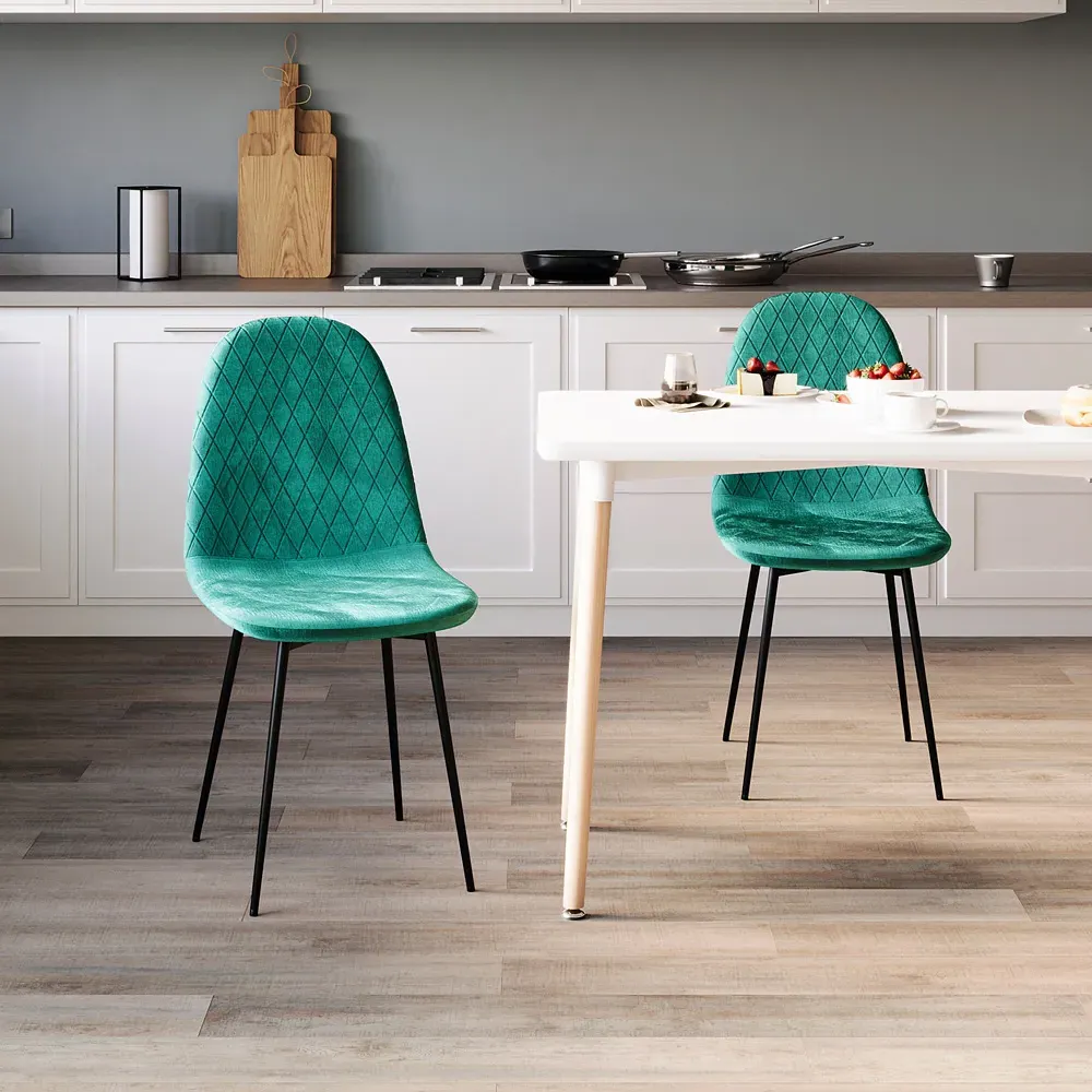 Luton Set of 2 Dining Chairs - Green, Fabric