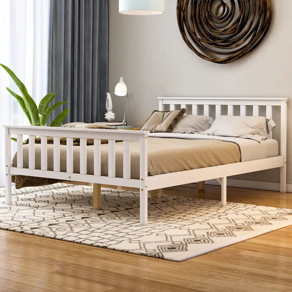 Milan Double High Foot Bed Frame - White, Pine