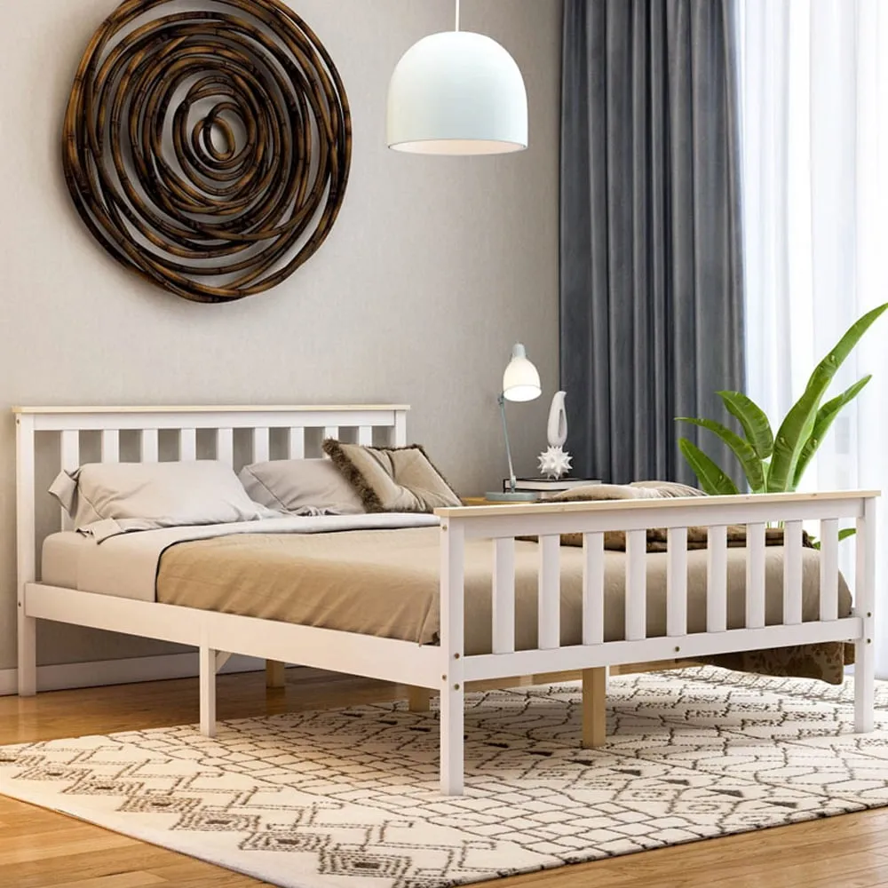 Milan Double High Foot Bed Frame - White, Pine