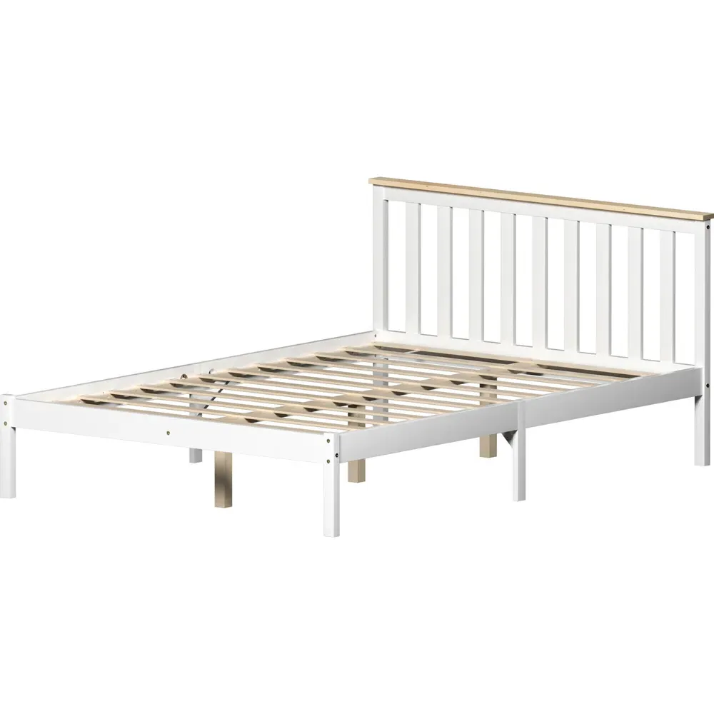Milan Double Low Foot Bed Frame - White, Pine