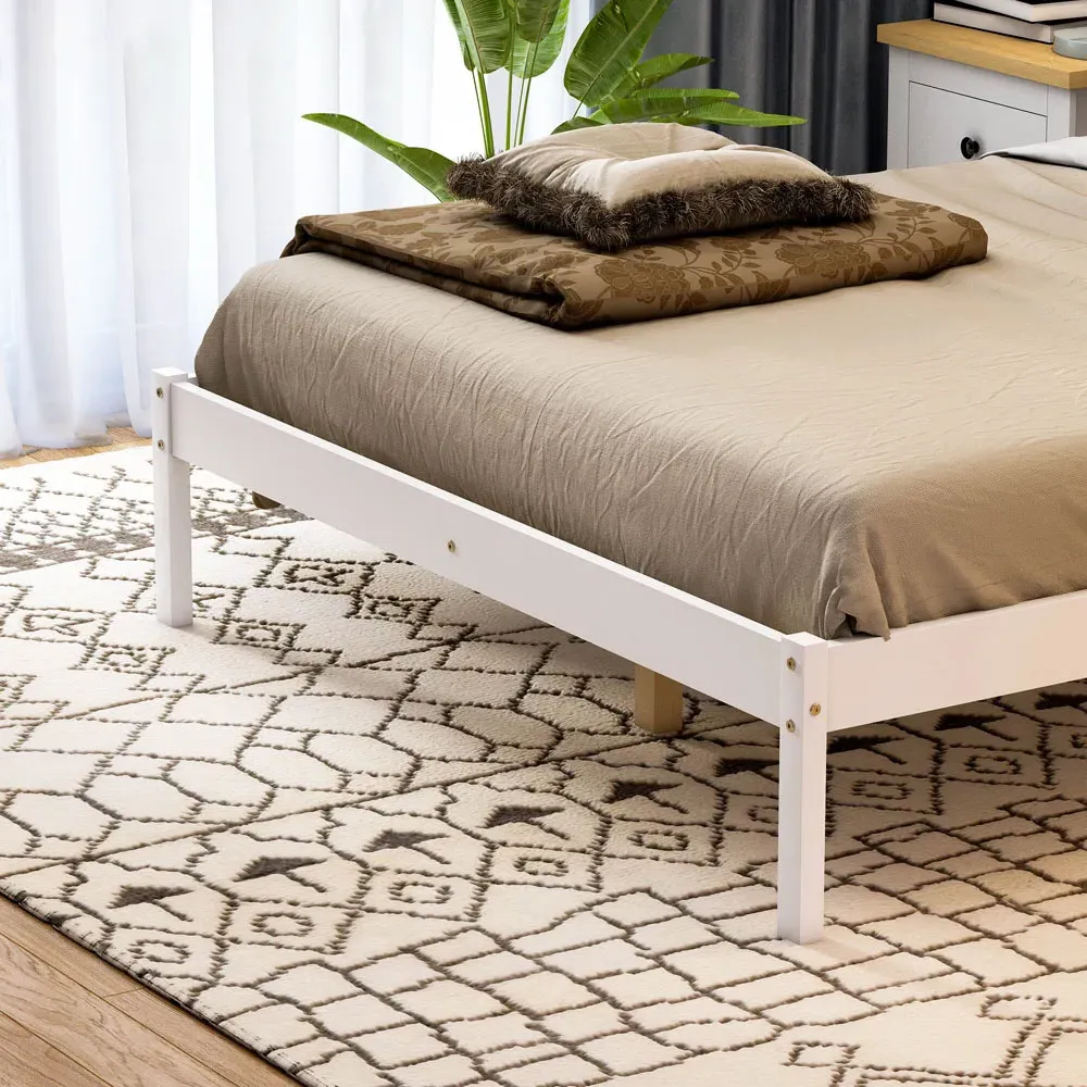 Milan Double Low Foot Bed Frame - White, Pine
