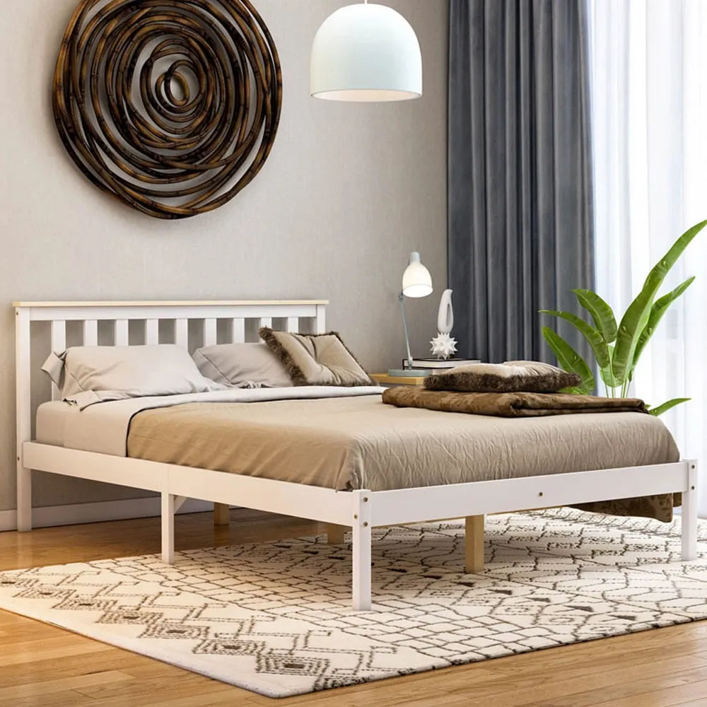 Milan Double Low Foot Bed Frame - White, Pine