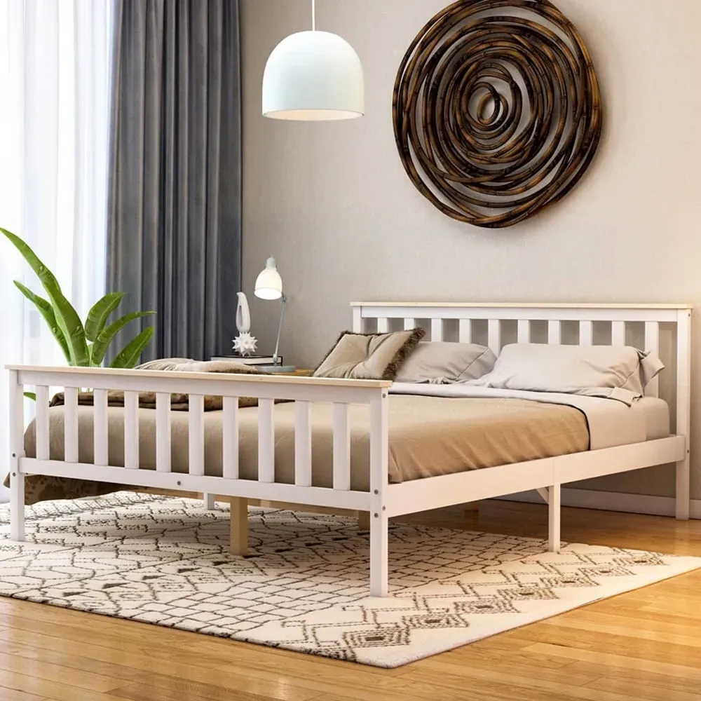 Milan King Size High Foot Bed Frame - White, Pine