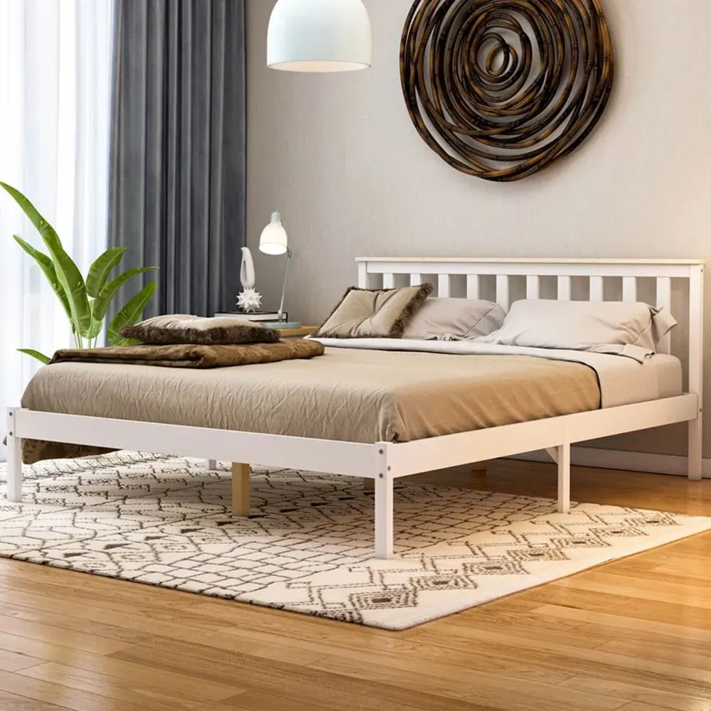 Milan King Size Low Foot Bed Frame - White, Pine