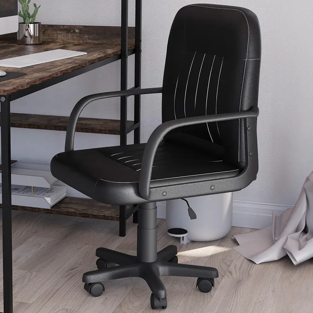 Morton Office Chair with Adjustable Height - Black, Faux Leather image