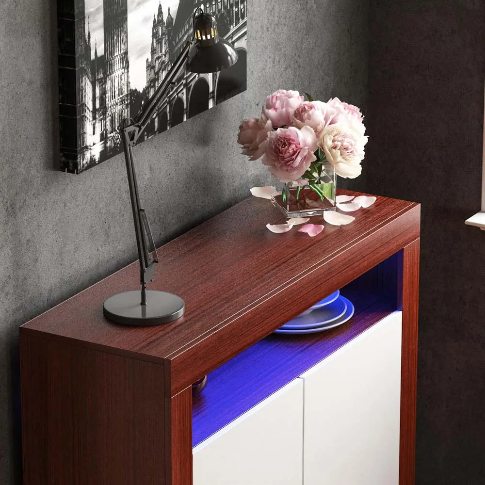 Nova 2 Door LED Sideboard - Walnut, White