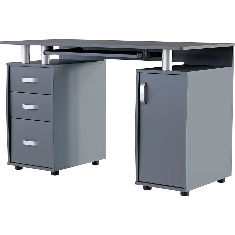 Otley 3 Drawer Computer Desk - Grey, MDF
