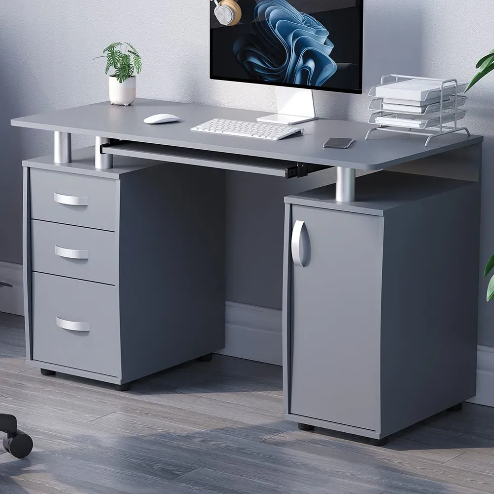 Otley 3 Drawer Computer Desk - Grey, MDF