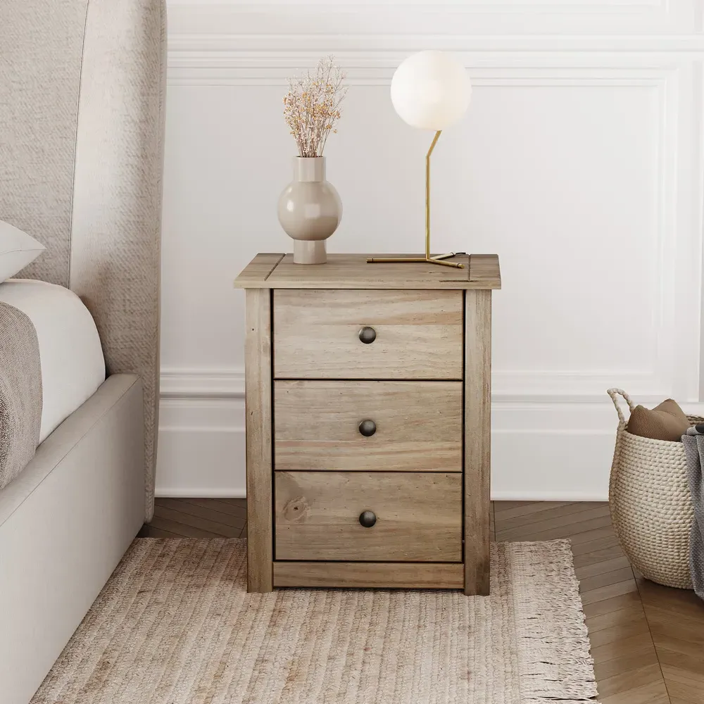Panama 3 Drawer Bedside Table - Brown, Pine