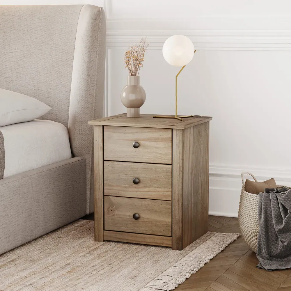 Panama 3 Drawer Bedside Table - Brown, Pine