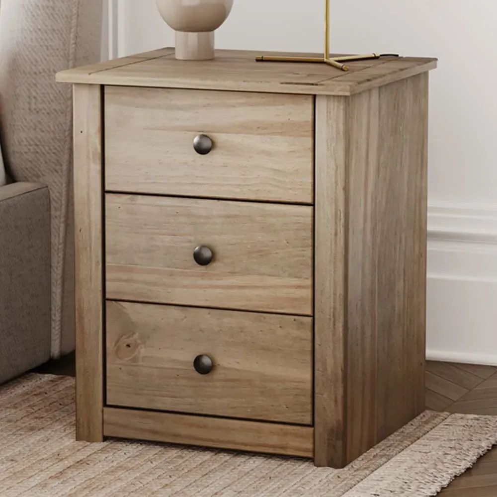 Panama 3 Drawer Bedside Table - Brown, Pine image