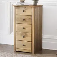 Panama 5 Drawer Narrow Chest of Drawers - Brown, Pine