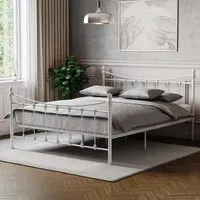 Paris Double Bed Frame - White, Metal