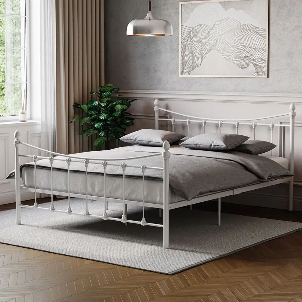 Paris Double Bed Frame - White, Metal