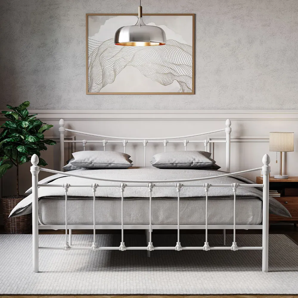 Paris King Size Bed Frame - White, Metal