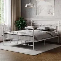 Paris King Size Bed Frame - White, Metal