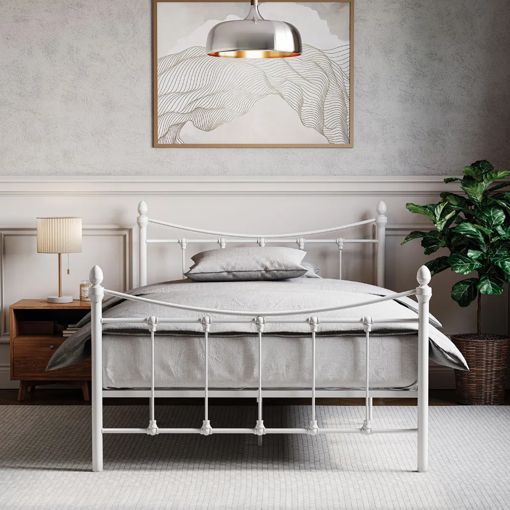 Paris Small Double Bed Frame - White, Metal