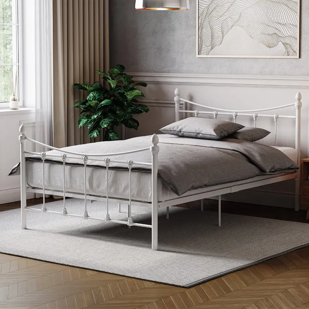 Paris Small Double Bed Frame - White, Metal
