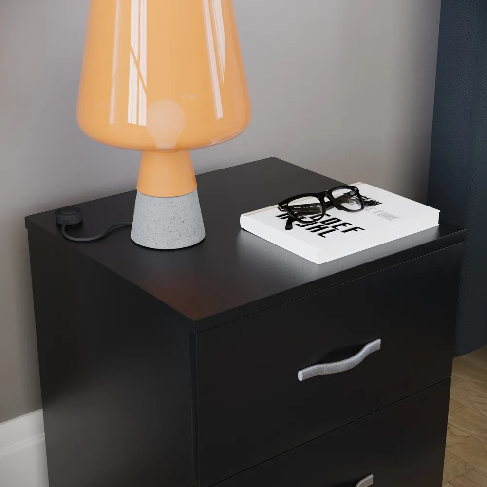 Riano 2 Drawer Bedside Table - Black