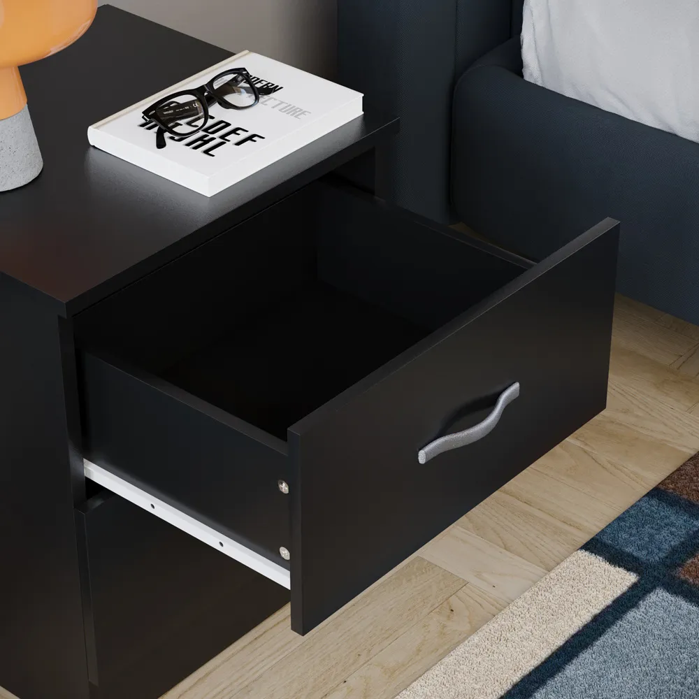Riano 2 Drawer Bedside Table - Black