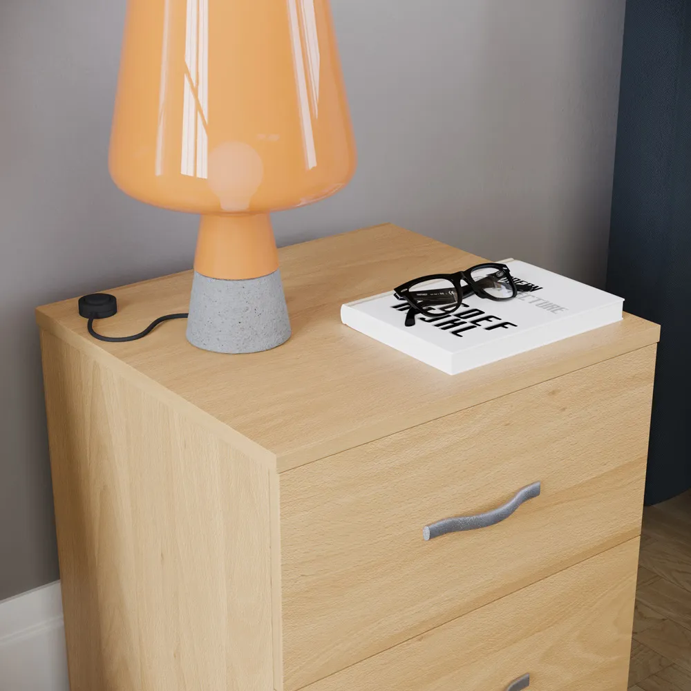 Riano 2 Drawer Bedside Table - Brown, Pine