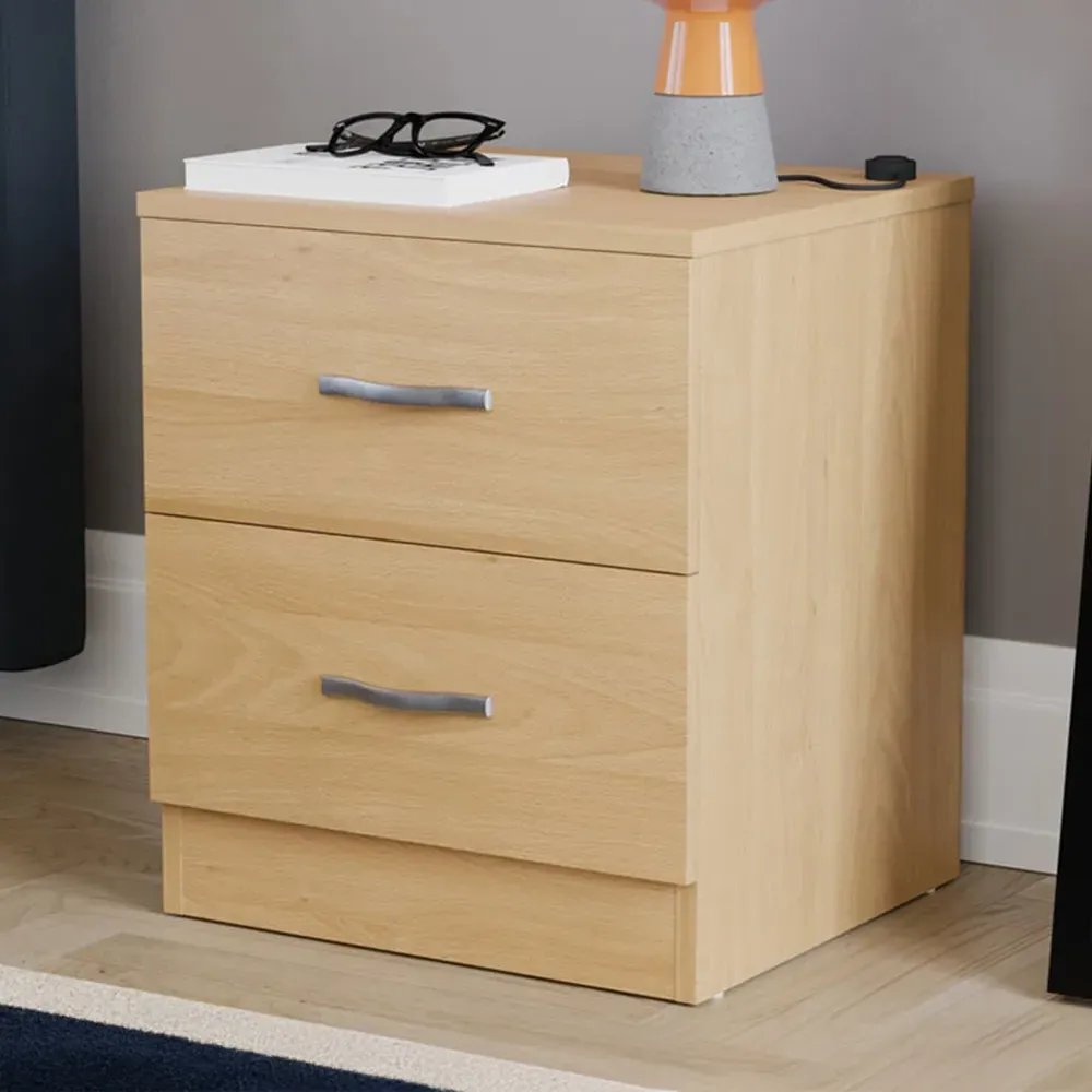 Riano 2 Drawer Bedside Table - Brown, Pine