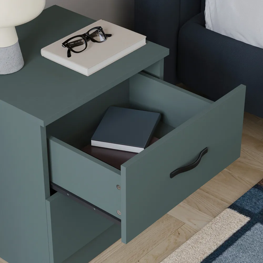 Riano 2 Drawer Bedside Table - Green