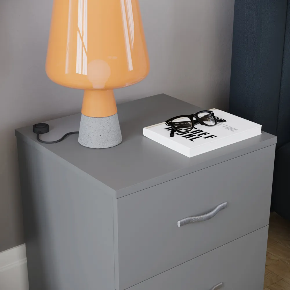 Riano 2 Drawer Bedside Table - Grey, MDF