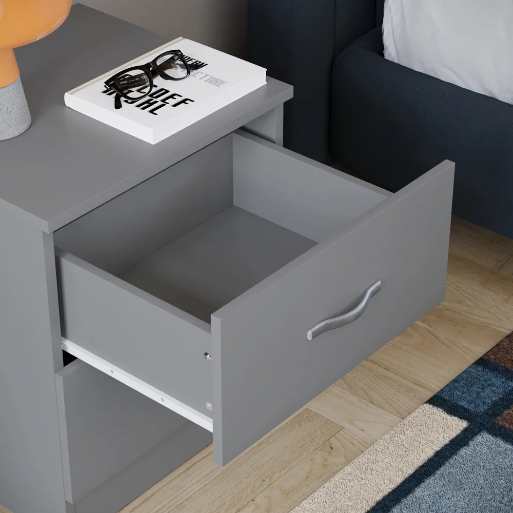 Riano 2 Drawer Bedside Table - Grey, MDF