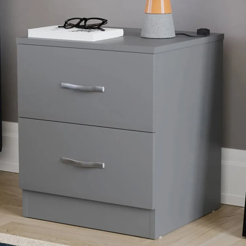 Riano 2 Drawer Bedside Table - Grey, MDF