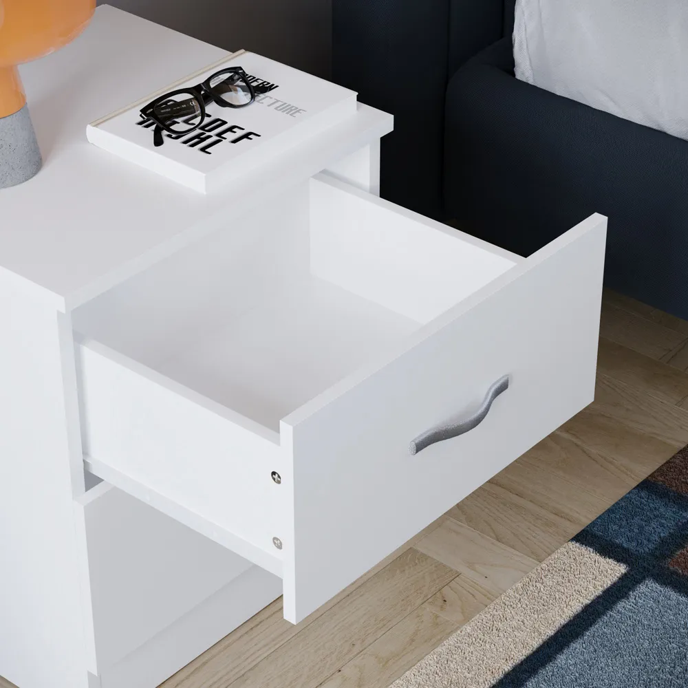 Riano 2 Drawer Bedside Table - White