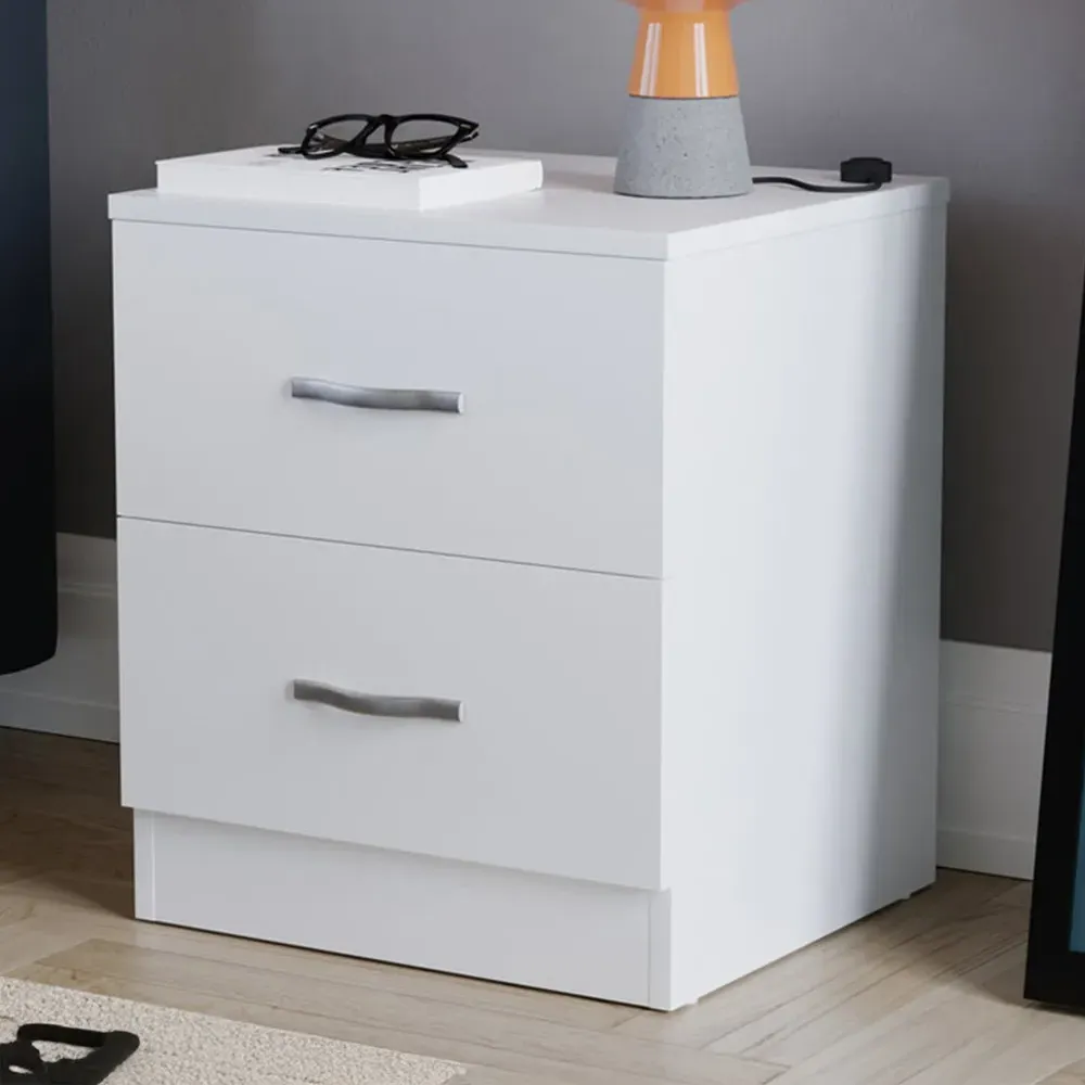 Riano 2 Drawer Bedside Table - White