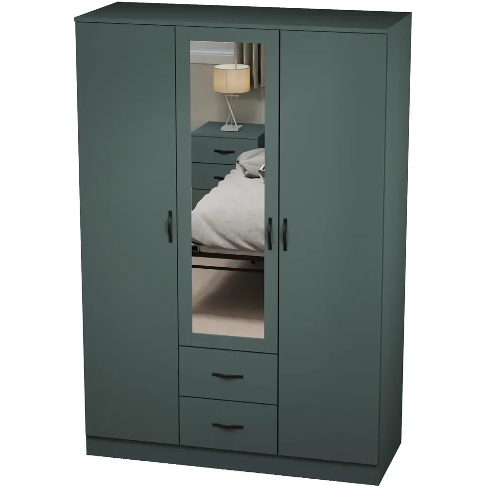 Riano 3 Door 2 Drawer Mirrored Wardrobe - Green