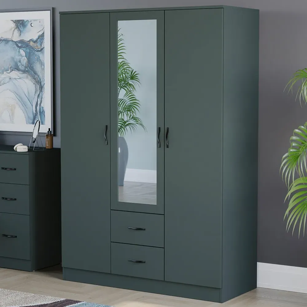 Riano 3 Door 2 Drawer Mirrored Wardrobe - Green image