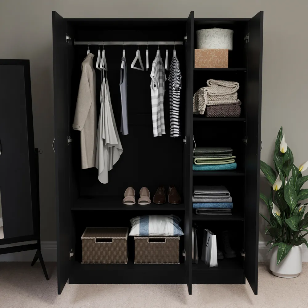 Riano 3 Door Wardrobe - Black
