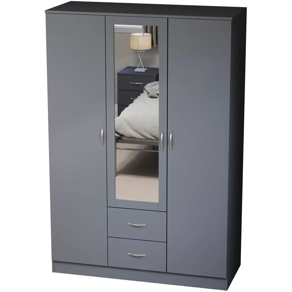 Riano 3 Door Wardrobe with Drawers and Mirror - Grey