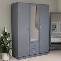 Riano 3 Door Wardrobe with Drawers and Mirror - Grey