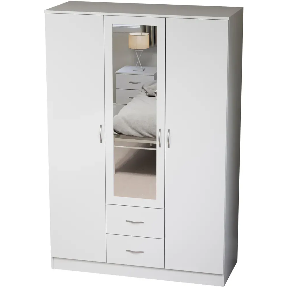 Riano 3 Door Wardrobe with Drawers and Mirror - White